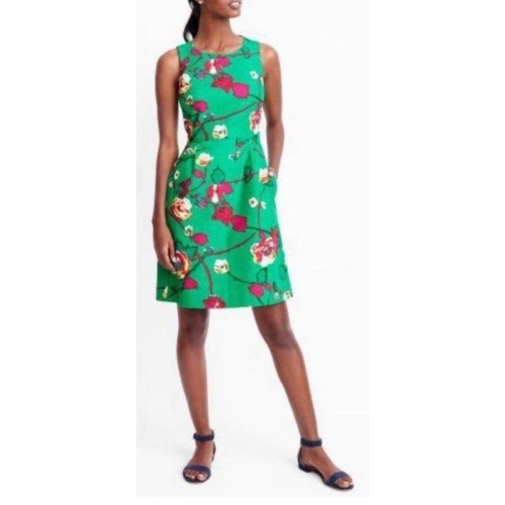 J.Crew Women's Sleeveless Floral Cotton Mini Summer Dress In Green Size 00‎